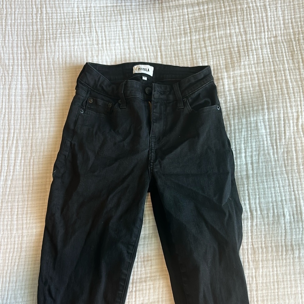 black pistola audrey mid rise skinny- dark vinyl jeans